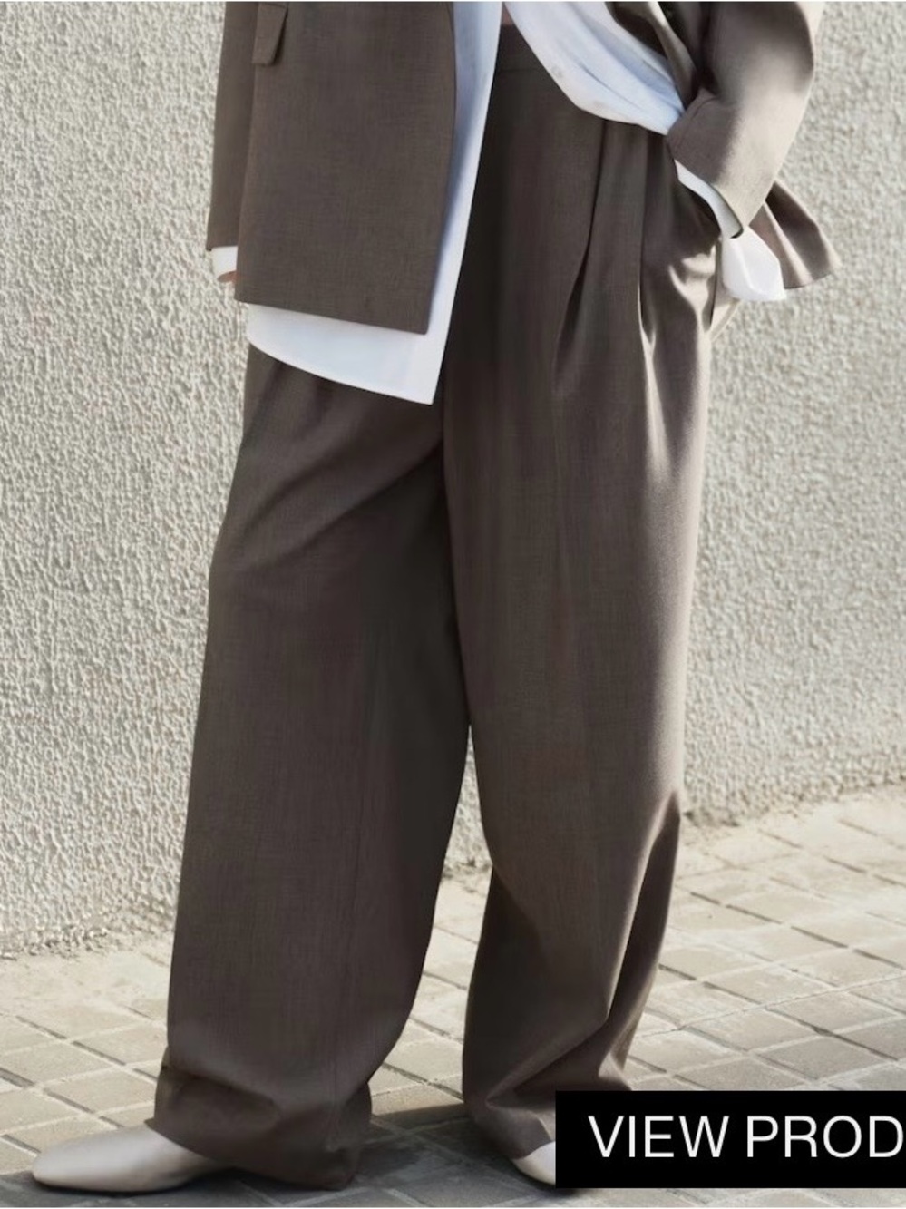 H&M Women Wide-Leg Trousers in Taupe